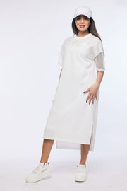 dress with print and mesh sleeves