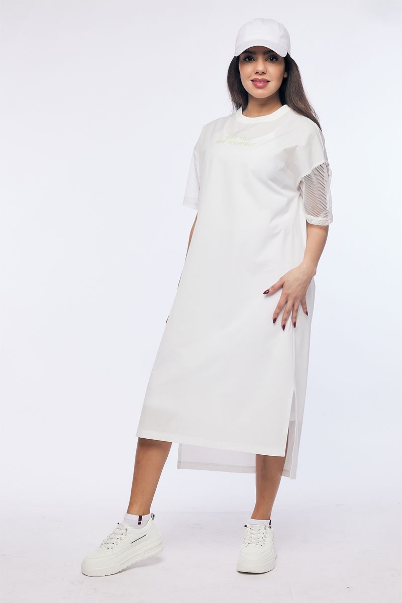 dress with print and mesh sleeves