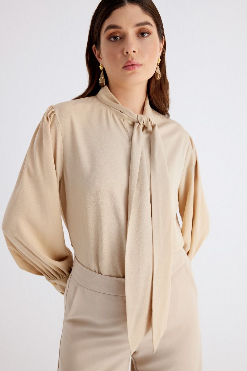 Women's Long Sleeve Office Shirt - All Over Print with Neck Ribbon Tie