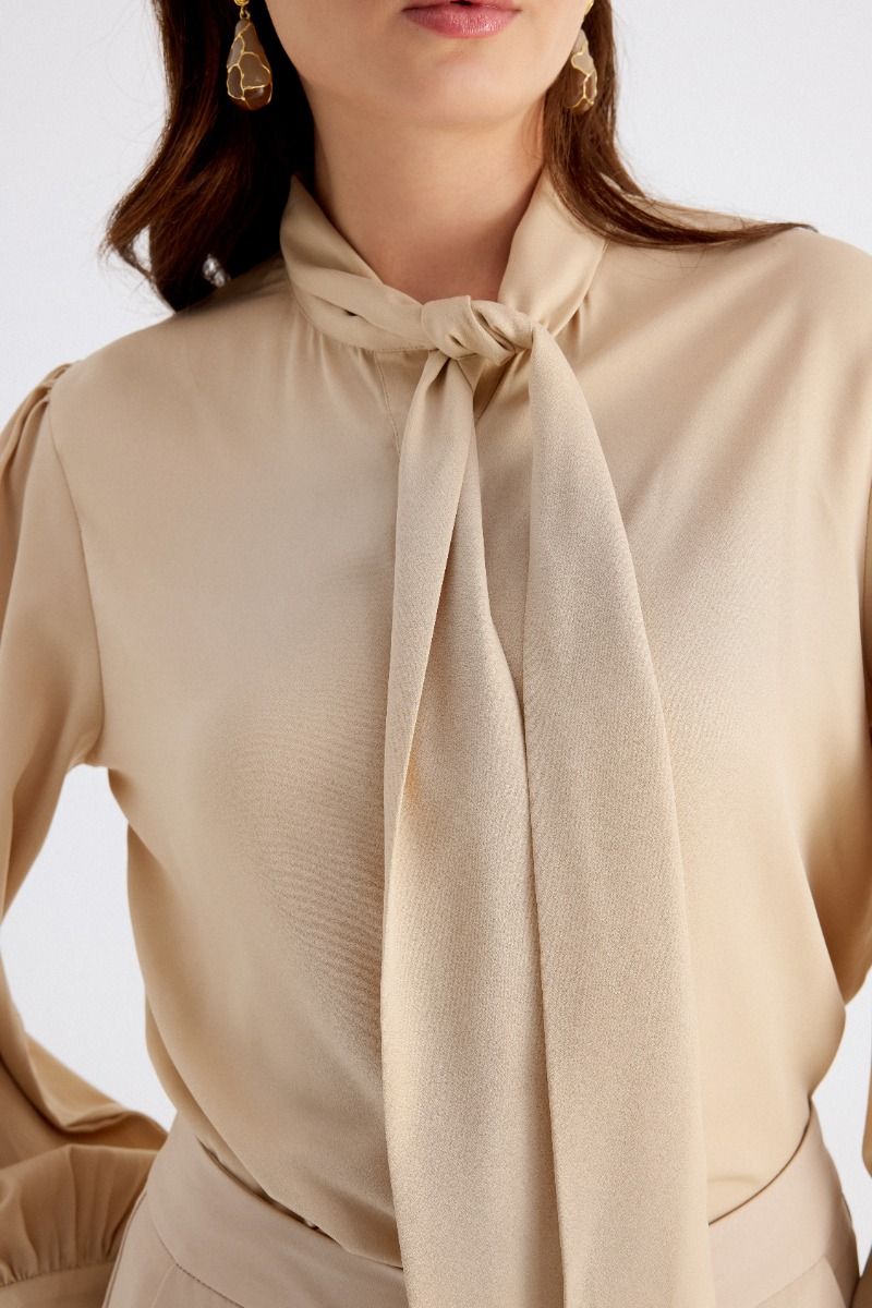 Women's Long Sleeve Office Shirt - All Over Print with Neck Ribbon Tie